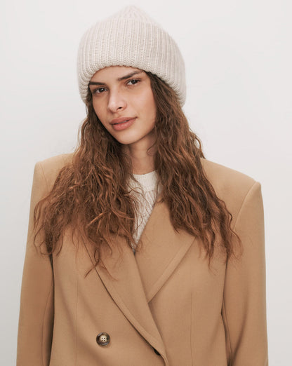 Wool-Cashmere Beanie in Oatmeal Melange - Veronica Beard Trusted