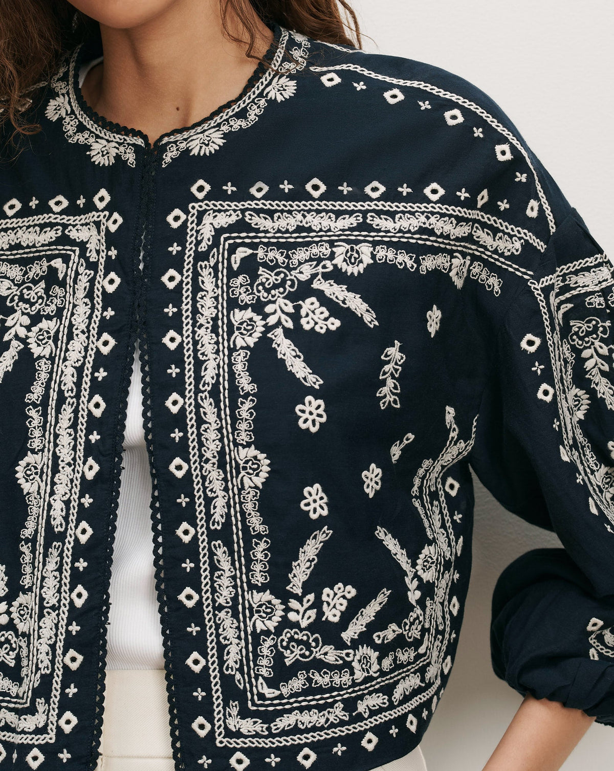 Drake Embroidered Jacket in Navy - Veronica Beard Essential