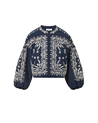 Drake Embroidered Jacket in Navy - Veronica Beard Essential
