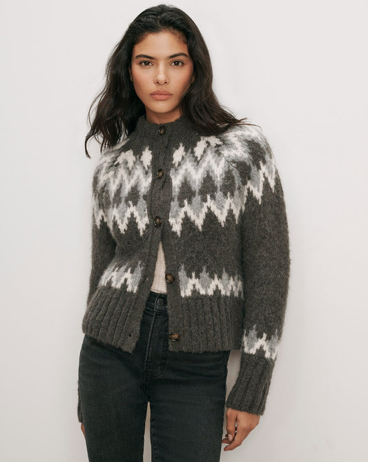 Christina Fair Isle Cardigan in Green Alpaca Blend Shadow Multi - Veronica Beard Featured