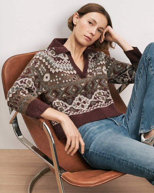 Catania Fair Isle Sweater in Burgundy Multi - Veronica Beard Discount