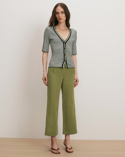 Calliope Knit Button-Front Top in Navy Chevron /Cactus/Off-White - Veronica Beard Customer Favorite