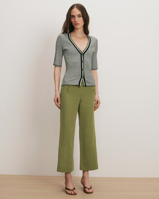 Calliope Knit Button-Front Top in Navy Chevron /Cactus/Off-White - Veronica Beard Customer Favorite