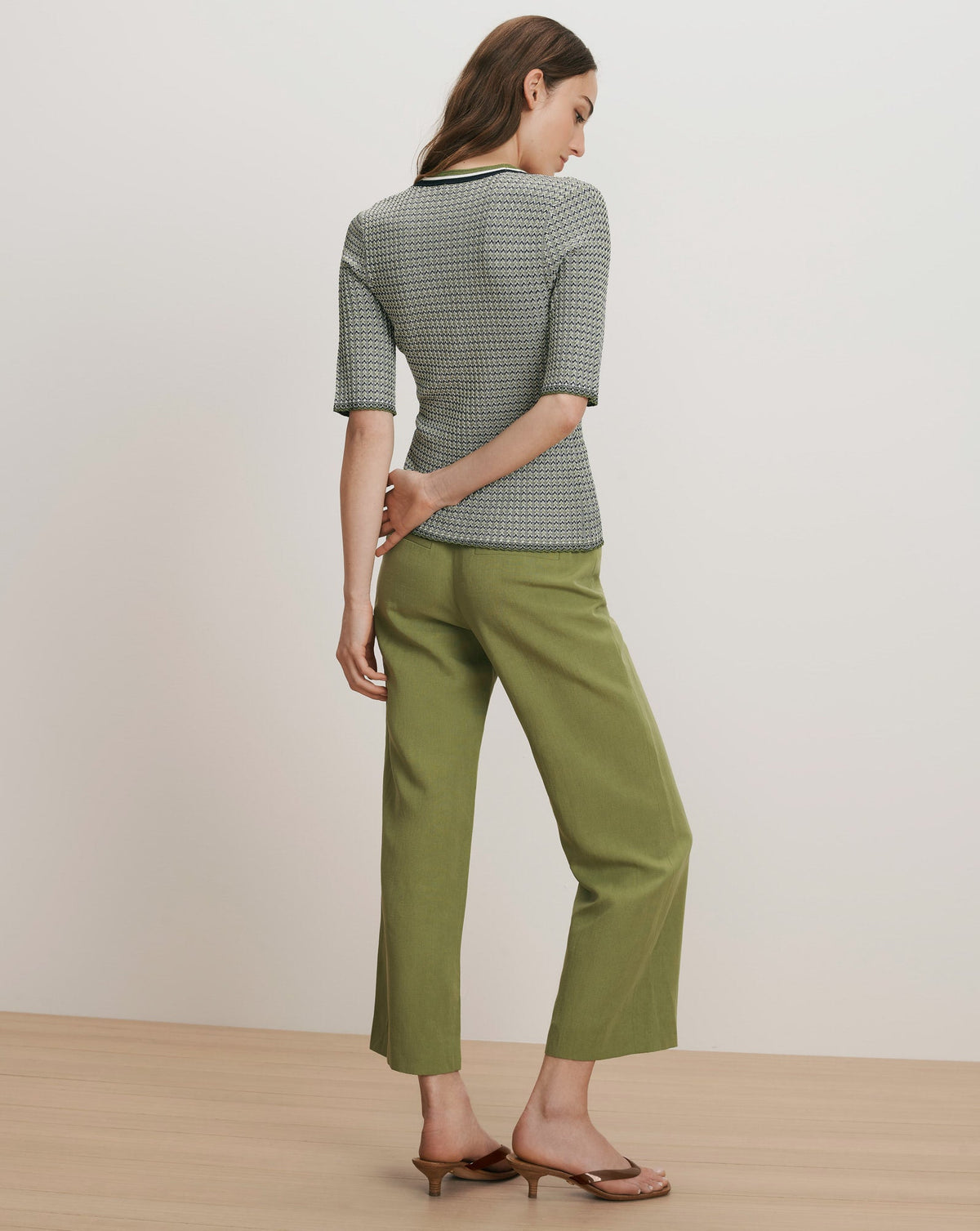 Calliope Knit Button-Front Top in Navy Chevron /Cactus/Off-White - Veronica Beard Customer Favorite