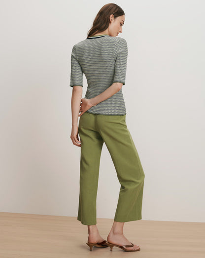 Calliope Knit Button-Front Top in Navy Chevron /Cactus/Off-White - Veronica Beard Customer Favorite
