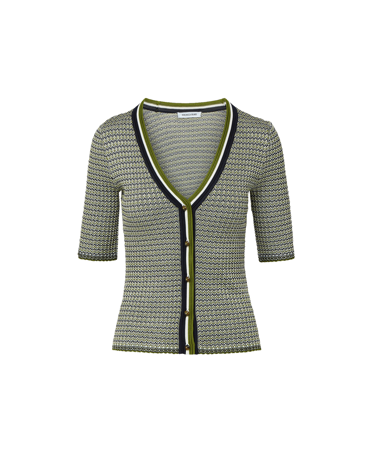 Calliope Knit Button-Front Top in Navy Chevron /Cactus/Off-White - Veronica Beard Customer Favorite