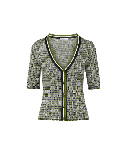 Calliope Knit Button-Front Top in Navy Chevron /Cactus/Off-White - Veronica Beard Customer Favorite
