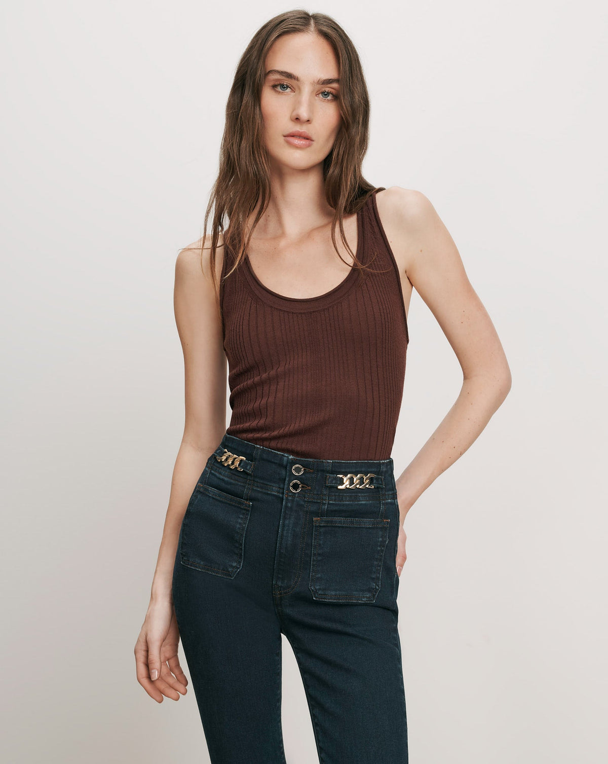 Birke Merino Wool Tank Top in Burgundy - Veronica Beard New