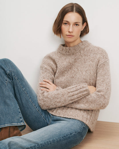 Andi Mock-Neck Sweater in Marled Oatmeal Mohair - Veronica Beard Classic