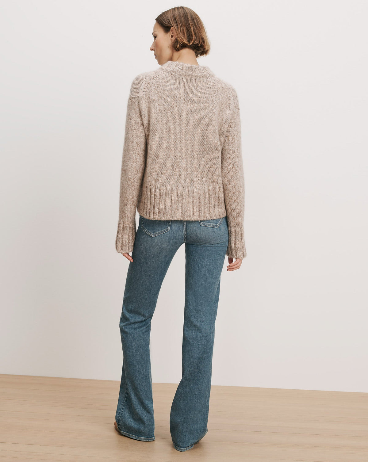Andi Mock-Neck Sweater in Marled Oatmeal Mohair - Veronica Beard Classic