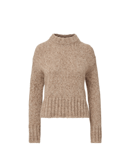 Andi Mock-Neck Sweater in Marled Oatmeal Mohair - Veronica Beard Classic