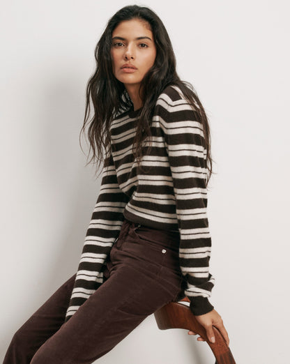 Frankie Cashmere Pullover in Dark Brown & White Stripes - Veronica Beard Deals