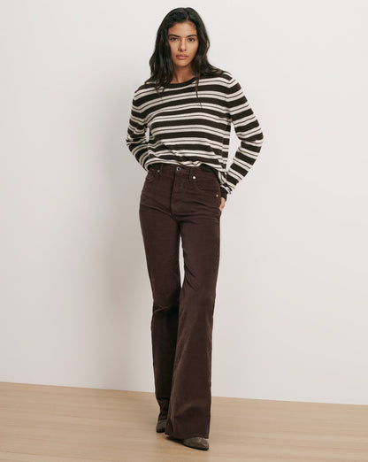Frankie Cashmere Pullover in Dark Brown & White Stripes - Veronica Beard Deals