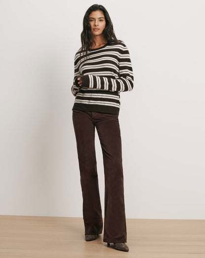Frankie Cashmere Pullover in Dark Brown & White Stripes - Veronica Beard Deals