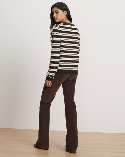 Frankie Cashmere Pullover in Dark Brown & White Stripes - Veronica Beard Deals