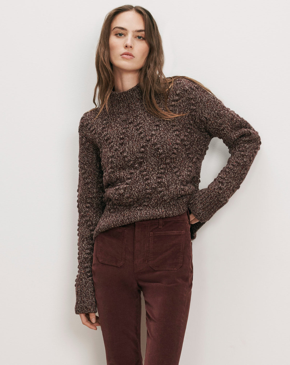 Tati Wool-Blend Sweater in Burgundy Multi - Veronica Beard Featured