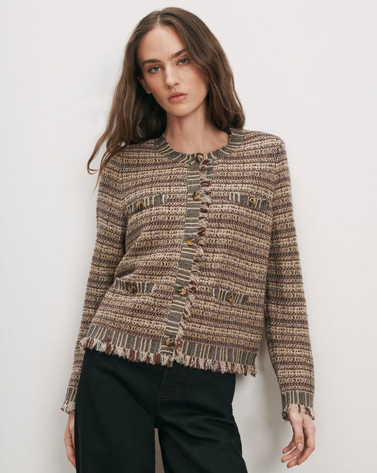 Sariyah Knit Jacket in Burgundy Bouclé - Veronica Beard Everyday
