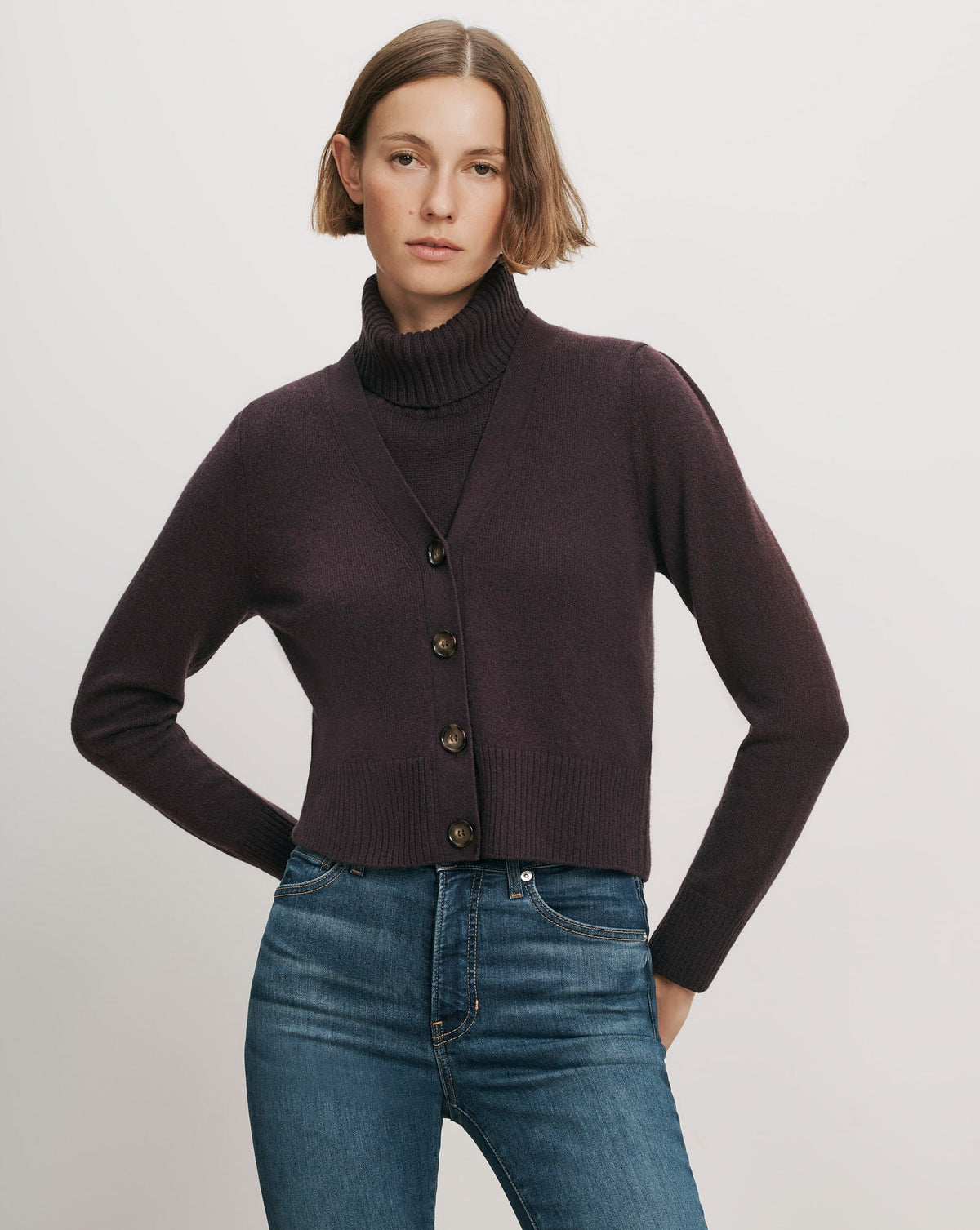 Solene Cashmere Cardigan in Dark Purple - Veronica Beard Signature