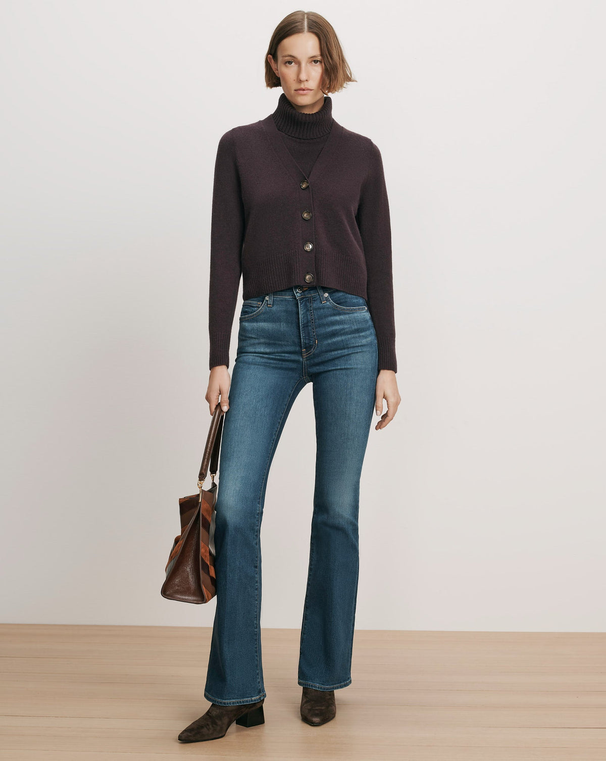 Solene Cashmere Cardigan in Dark Purple - Veronica Beard Signature