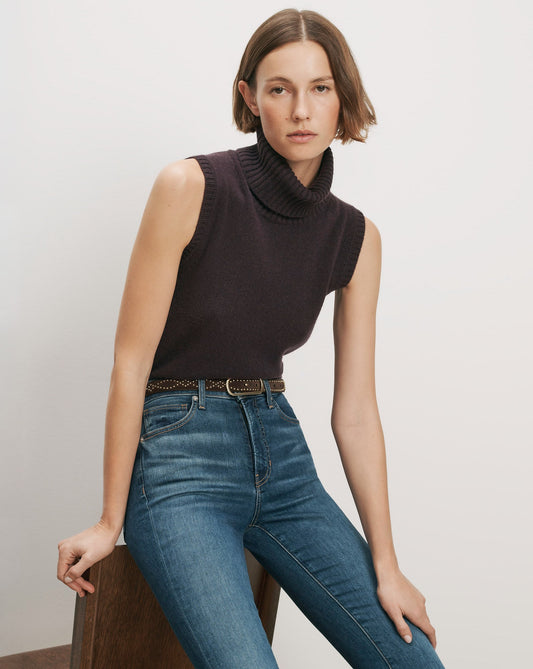 Mazzy Cashmere Sleeveless Sweater in Dark Purple - Veronica Beard Top Pick