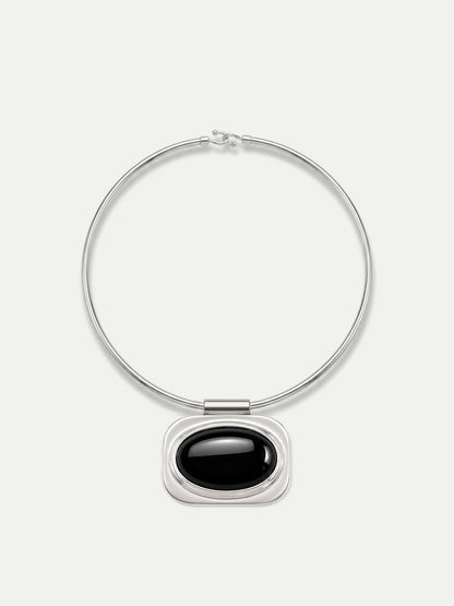 Onyx Cabochon Collar Necklace in Silver/Black - Veronica Beard Great Value