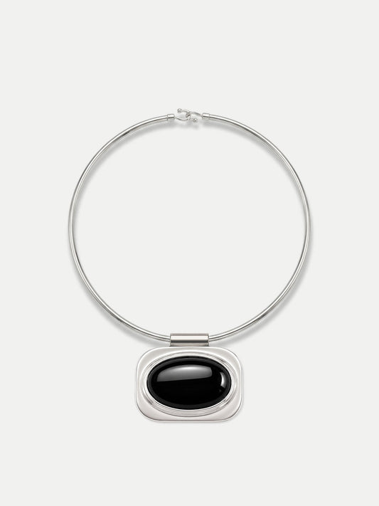 Onyx Cabochon Collar Necklace in Silver/Black - Veronica Beard Great Value