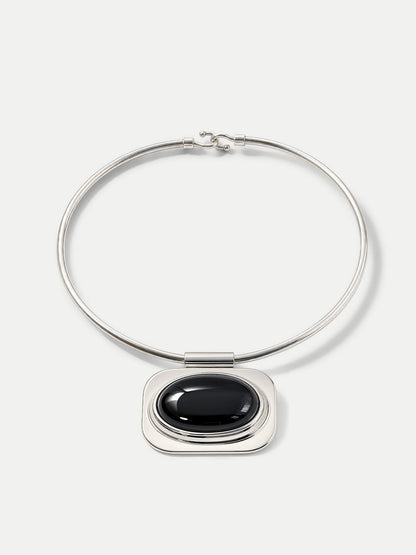 Onyx Cabochon Collar Necklace in Silver/Black - Veronica Beard Great Value