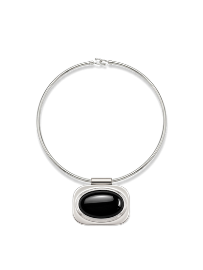 Onyx Cabochon Collar Necklace in Silver/Black - Veronica Beard Great Value