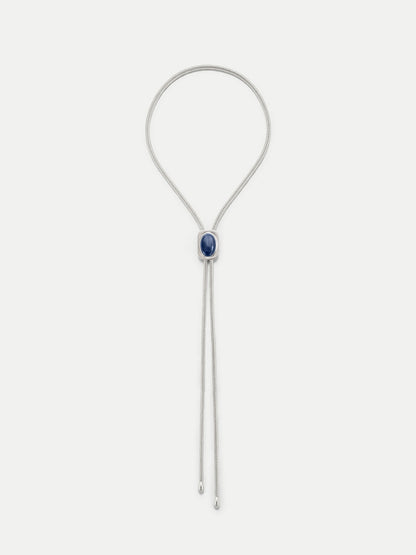 Lapis Cabochon Bolo in Silver/Navy - Veronica Beard Sale