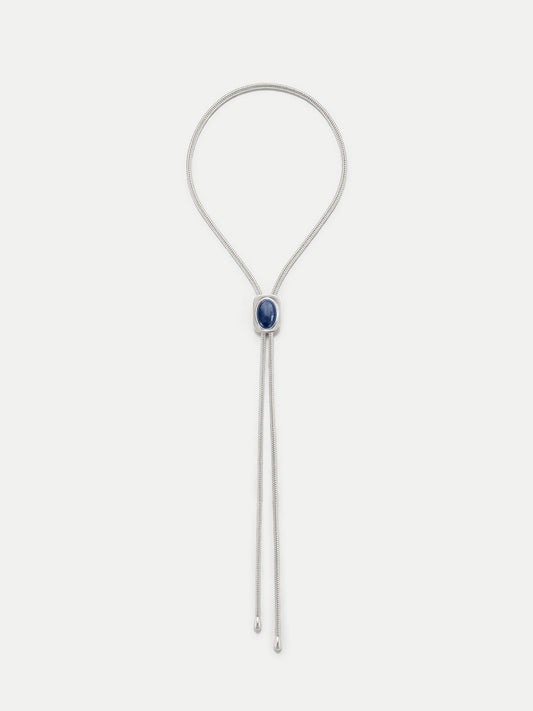 Lapis Cabochon Bolo in Silver/Navy - Veronica Beard Sale