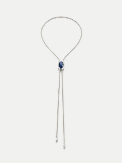 Lapis Cabochon Bolo in Silver/Navy - Veronica Beard Sale