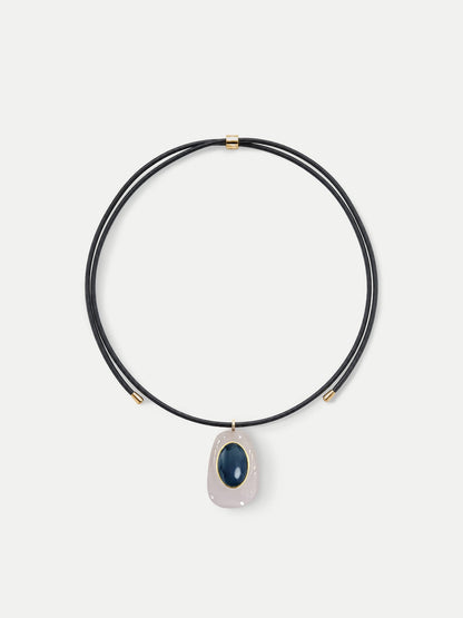 Black Leather Pendant Necklace in Black/White - Veronica Beard Exclusive