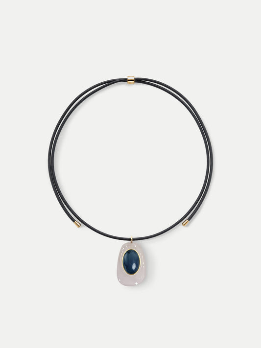 Black Leather Pendant Necklace in Black/White - Veronica Beard Exclusive