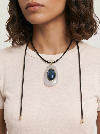 Black Leather Pendant Necklace in Black/White - Veronica Beard Exclusive