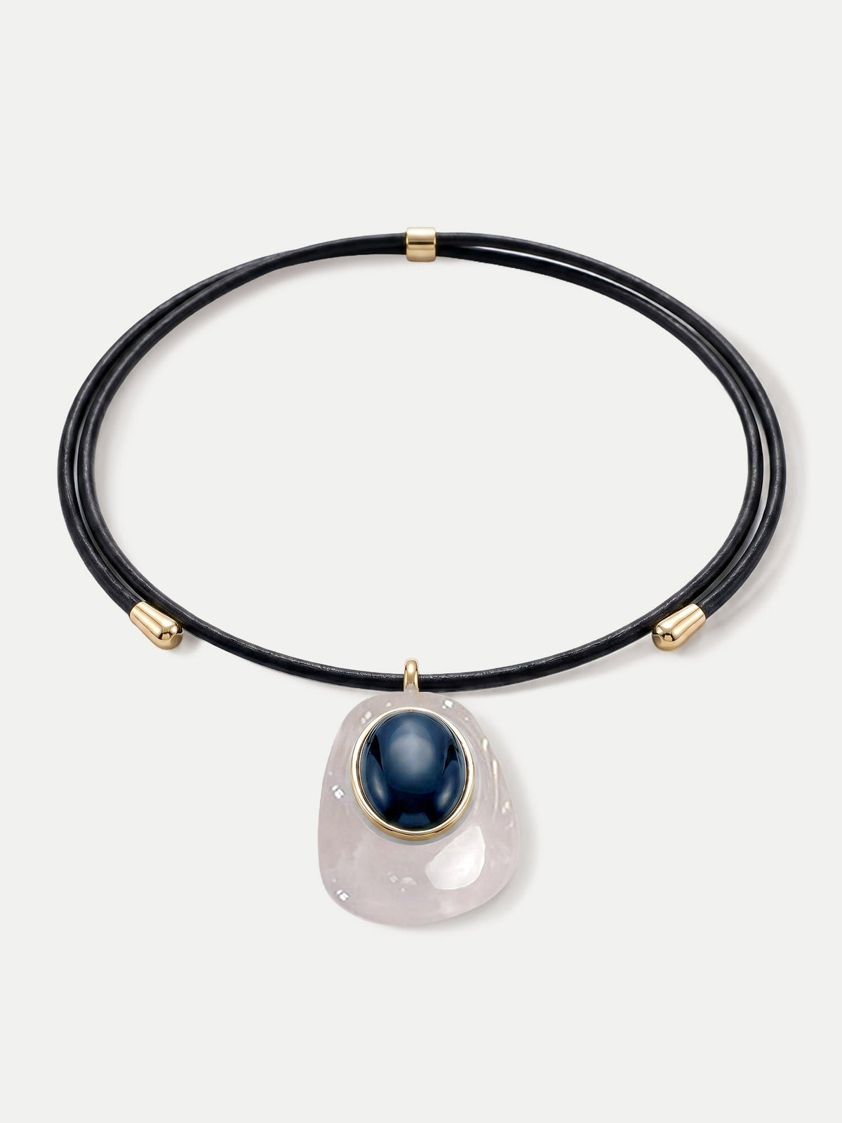 Black Leather Pendant Necklace in Black/White - Veronica Beard Exclusive