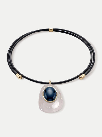 Black Leather Pendant Necklace in Black/White - Veronica Beard Exclusive