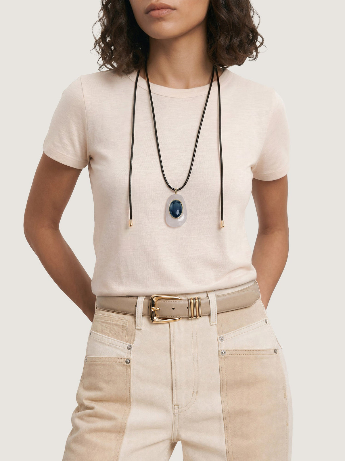 Black Leather Pendant Necklace in Black/White - Veronica Beard Exclusive