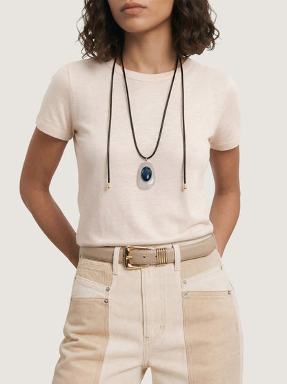 Black Leather Pendant Necklace in Black/White - Veronica Beard Exclusive