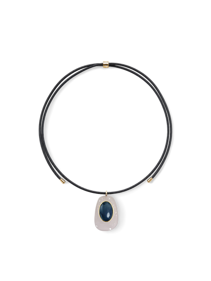 Black Leather Pendant Necklace in Black/White - Veronica Beard Exclusive