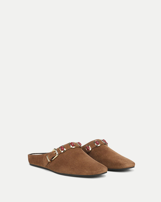 Narcissa Embellished Mule in Brown Suede - Veronica Beard Essential