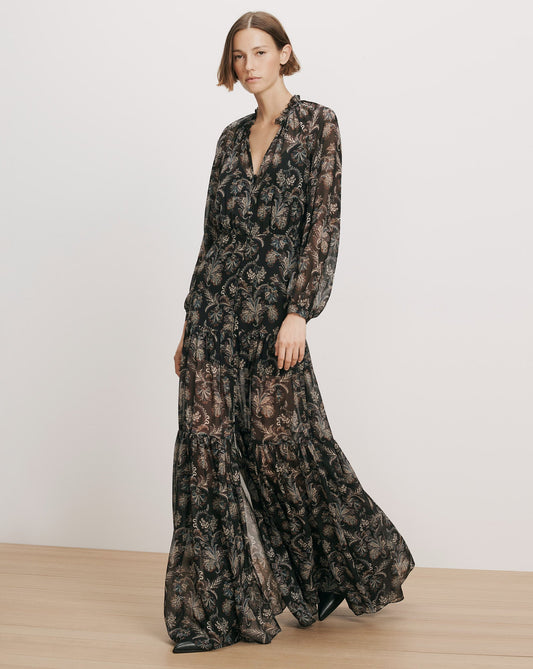 Isra Silk Maxi Dress in Black Paisley - Veronica Beard Great Value