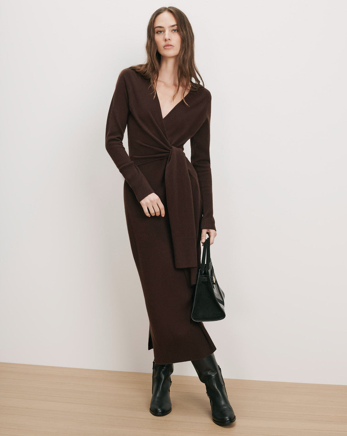 Salomez Wrap Midi Dress in Dark Brown - Veronica Beard Trending