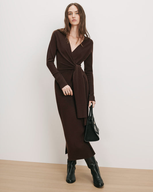 Salomez Wrap Midi Dress in Dark Brown - Veronica Beard Trending