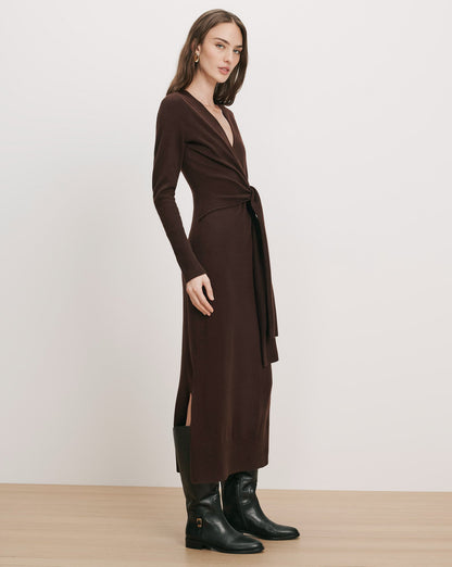 Salomez Wrap Midi Dress in Dark Brown - Veronica Beard Trending