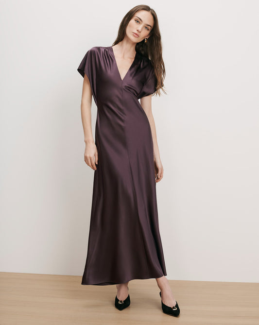 Redgrave V-Neck Midi Dress in Dark Purple - Veronica Beard Premium